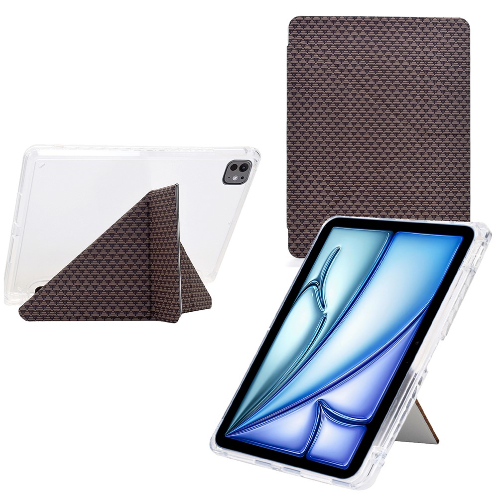 Tablet Case For iPad Air 11 (2025) / (2024) / Air (2022) / (2022) / Pro 11 (2022) / (2021) / (2020) / (2018) , Pyramid-Patterned Leather + Acrylic Cover - Brown