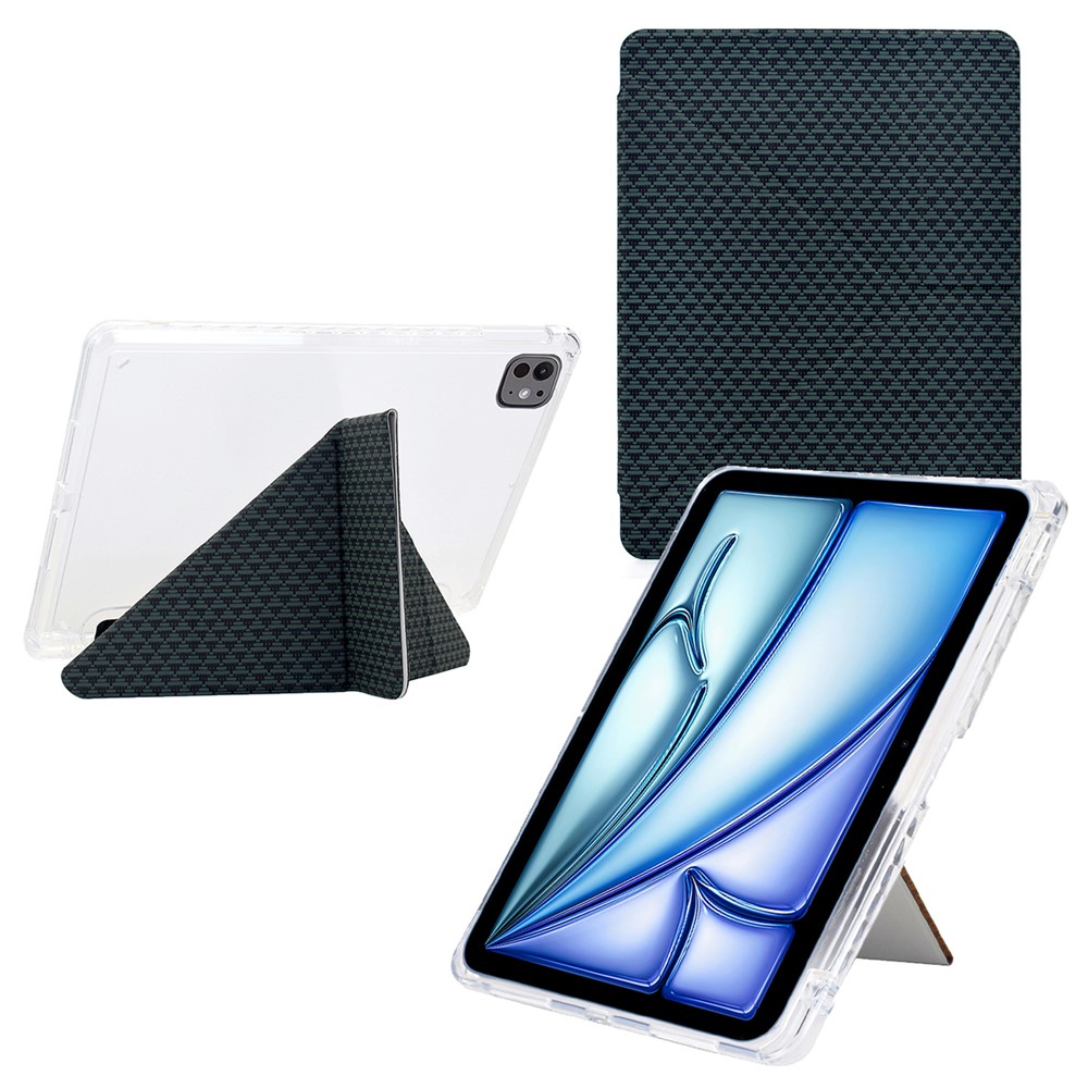 Tablet Case For iPad Air 11 (2025) / (2024) / Air (2022) / (2022) / Pro 11 (2022) / (2021) / (2020) / (2018) , Pyramid-Patterned Leather + Acrylic Cover - Green