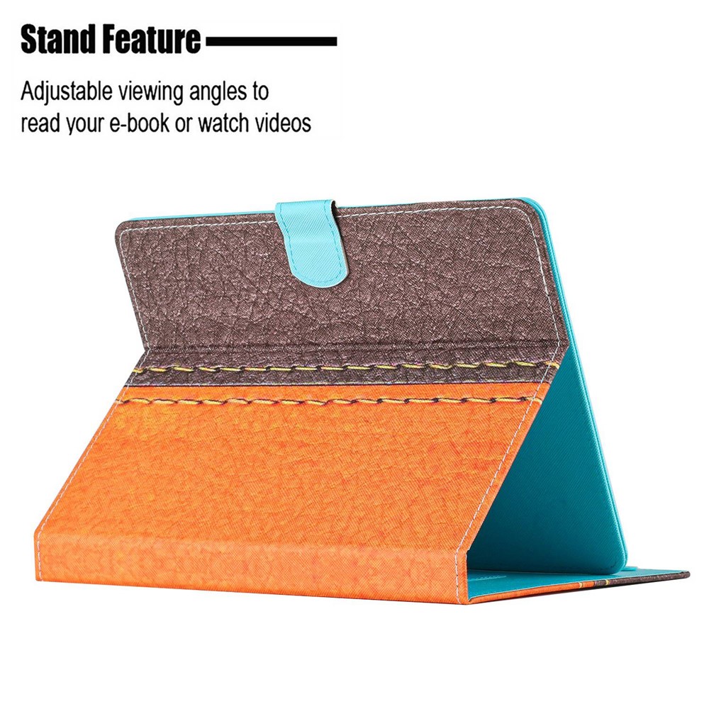 10-inch Tablet Protective Case Bi-color Splicing Stitching PU Leather Anti-scratch Cover with Stand Card Holder - Orange-3