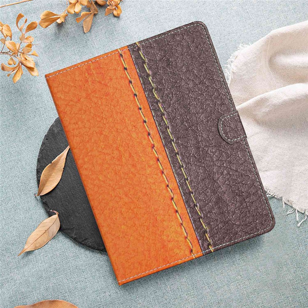 10-inch Tablet Protective Case Bi-color Splicing Stitching PU Leather Anti-scratch Cover with Stand Card Holder - Orange-5