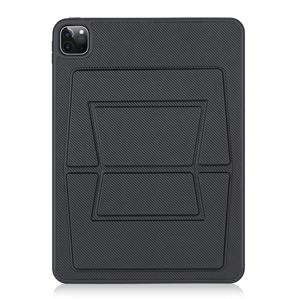 For iPad Pro 11 (2022)  /  (2021)  /  (2020)  /  (2018) Case Carbon Fiber Texture Magnetic Detachable Foldable Kickstand Tablet Cover - Black