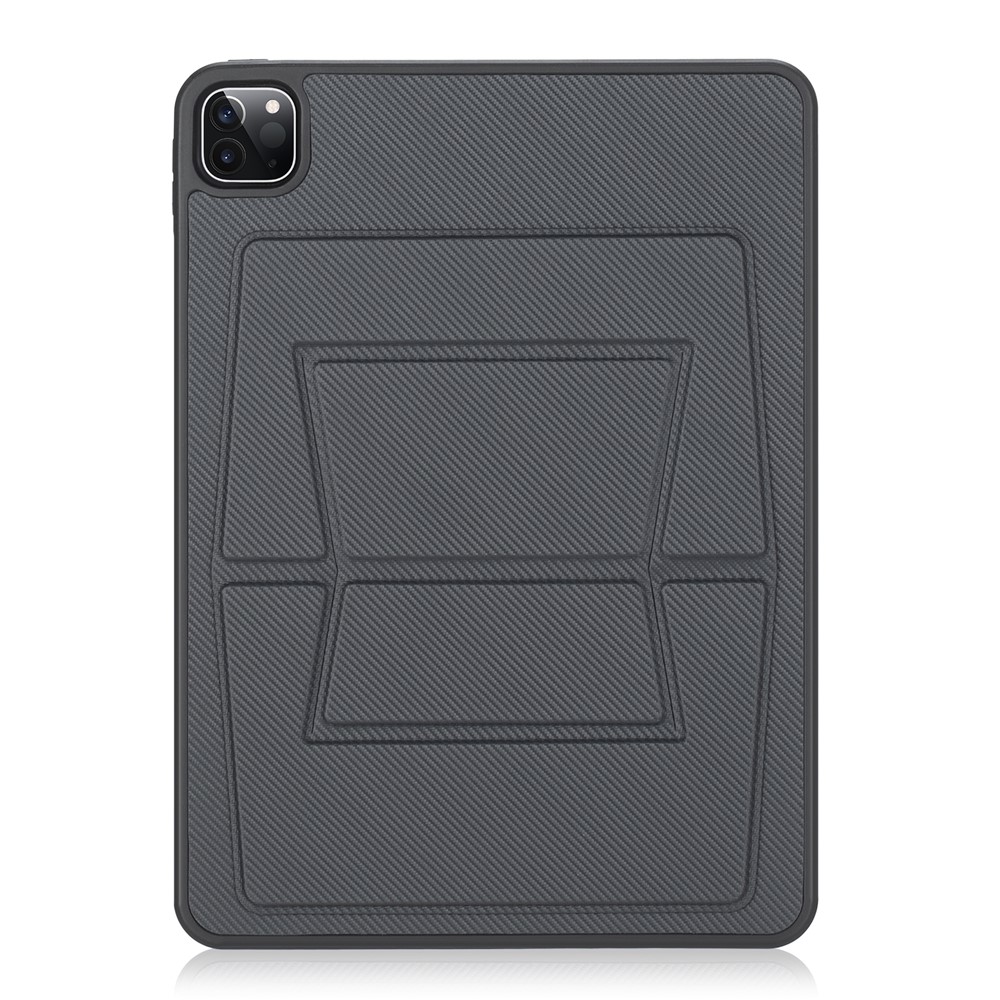 For iPad Pro 11 (2025) / 11 (2024) Case Carbon Fiber Texture Magnetic Detachable Foldable Kickstand Tablet Cover - Dark Grey