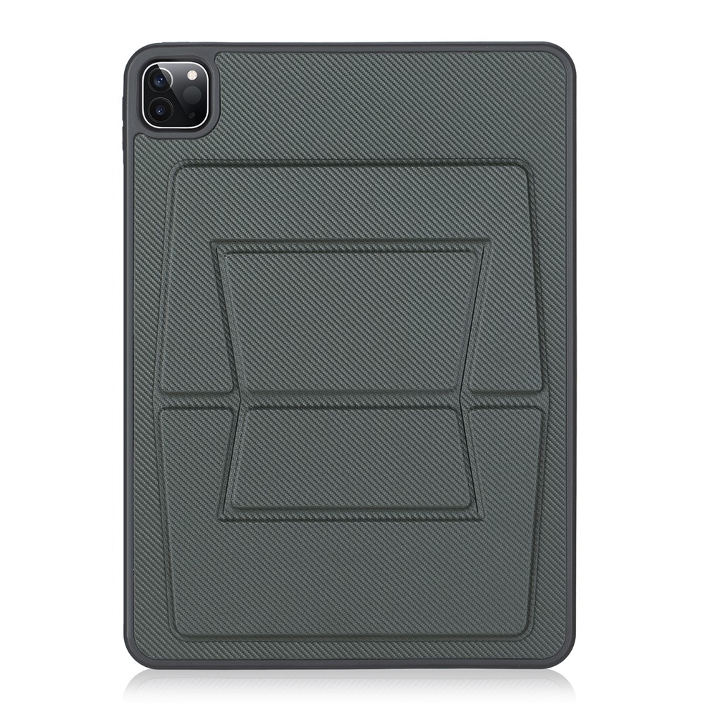 For iPad Pro 11 (2025) / 11 (2024) Case Carbon Fiber Texture Magnetic Detachable Foldable Kickstand Tablet Cover - Dark Green