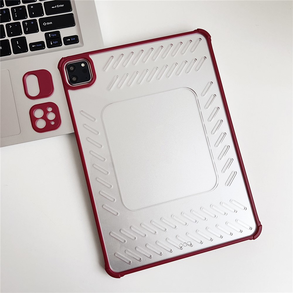 For iPad Air 11 (2025) / (2024) Case Hollow Frameless Ventilated TPU Acrylic Clear Tablet Cover - Wine Red