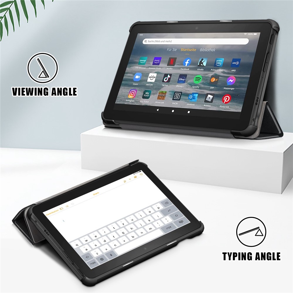 For Amazon Fire 7 (2022) Protective Case PU Leather Tri-fold Stand Shockproof Tablet Cover - Black-2