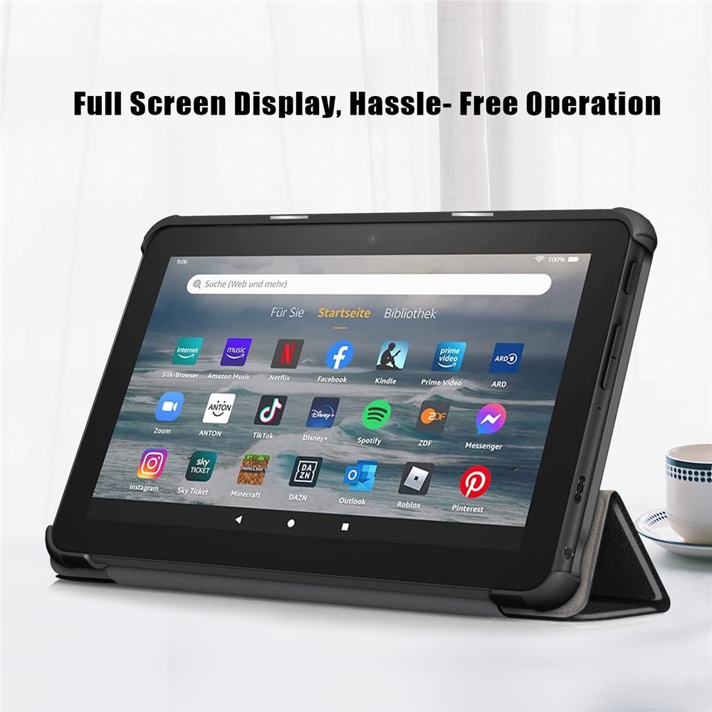 For Amazon Fire 7 (2022) Protective Case PU Leather Tri-fold Stand Shockproof Tablet Cover - Black-3