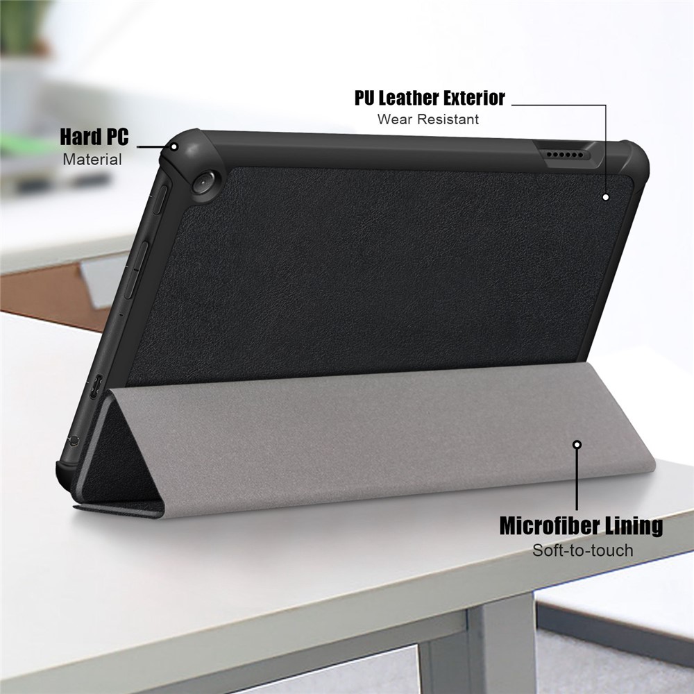 For Amazon Fire 7 (2022) Protective Case PU Leather Tri-fold Stand Shockproof Tablet Cover - Black-5