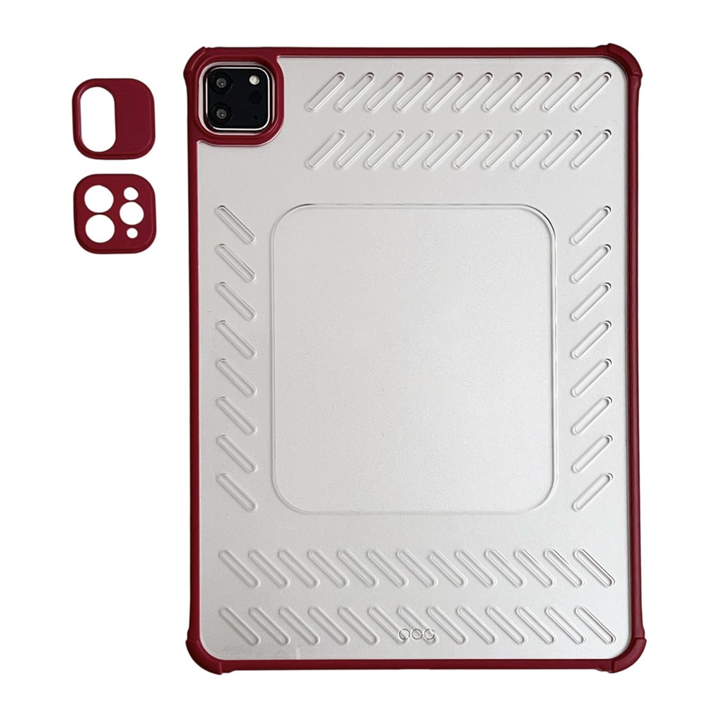 For iPad Pro 11 (2025) / 11 (2024) Case Hollow Frameless Ventilated TPU Acrylic Clear Tablet Cover - Wine Red