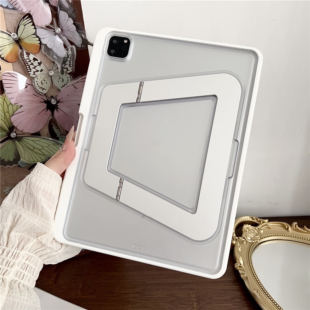 For iPad Air 11 (2025)  /  (2024) Case with Pencil Holder Metal Foldable Kickstand TPU Acrylic Matte Tablet Cover - White
