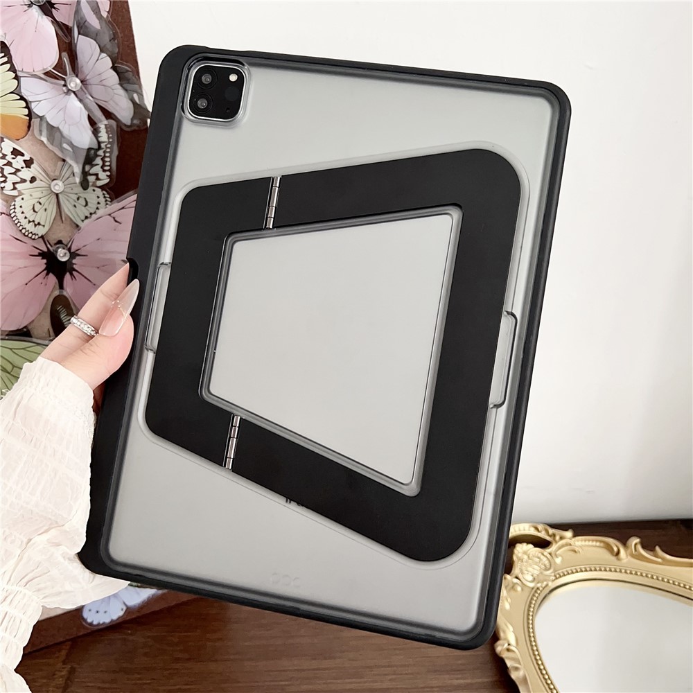 For iPad Air 11 (2025) / (2024) Case with Pencil Holder Metal Foldable Kickstand TPU Acrylic Matte Tablet Cover - Black