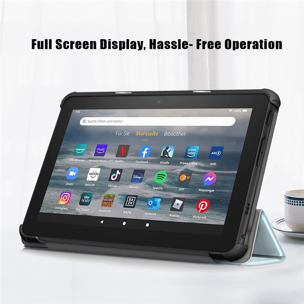 For Amazon Fire 7 (2022) Pattern Printed Protective Case PU Leather Anti-Drop Tablet Cover with Trifold Stand - Fantasy Deer-2
