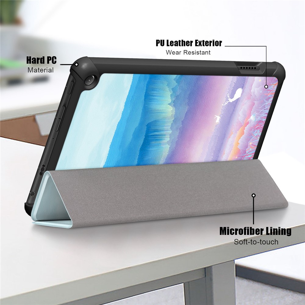 For Amazon Fire 7 (2022) Pattern Printed Protective Case PU Leather Anti-Drop Tablet Cover with Trifold Stand - Fantasy Deer-5