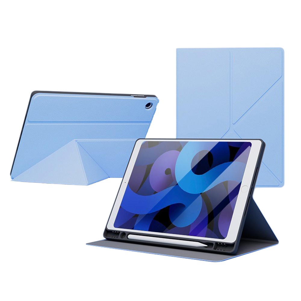 Tablet Case For iPad 10.2 (2021)  /  (2020)  /  (2019) Folding Stand Shockproof Leather Cover with Pencil Holder - Baby Blue