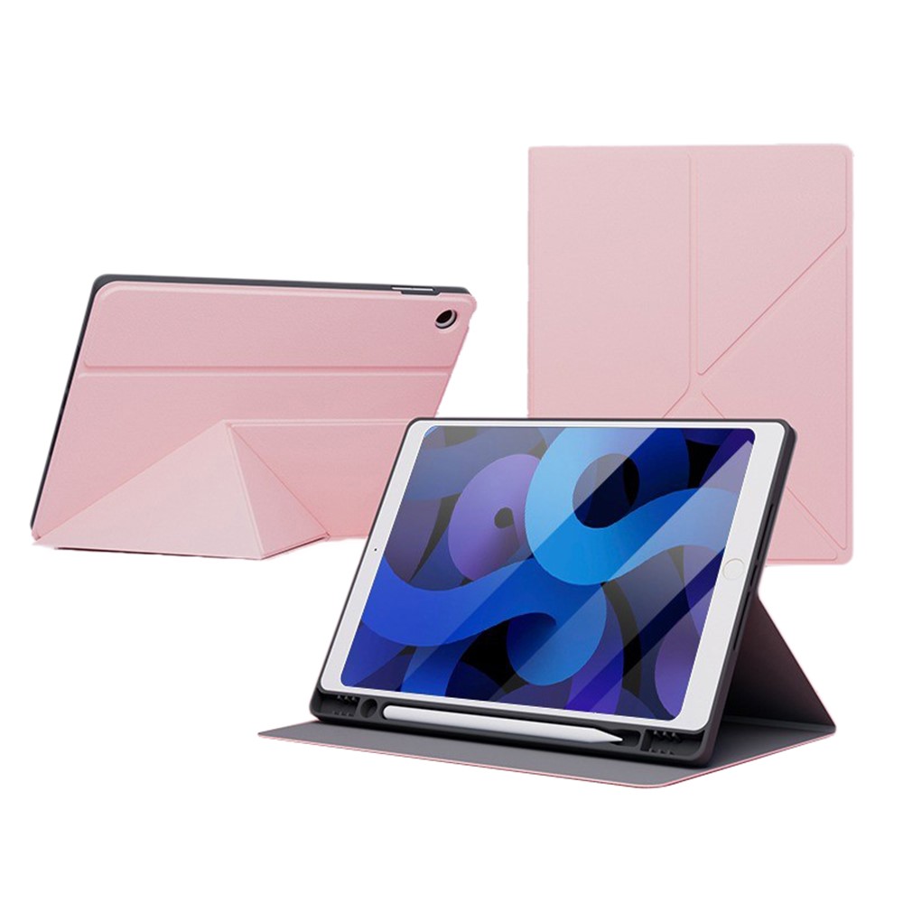 Tablet Case For iPad 10.2 (2021)  /  (2020)  /  (2019) Folding Stand Shockproof Leather Cover with Pencil Holder - Pink