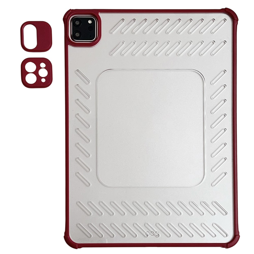 For iPad Air (2022) / (2020) Case Hollow Frameless Ventilated TPU Acrylic Clear Tablet Cover - Wine Red