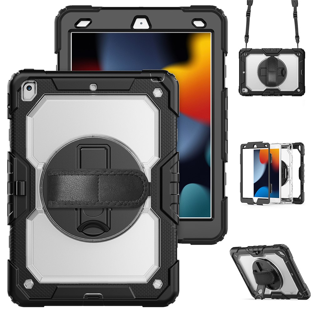 For iPad 10.2 (2021) / (2019) / (2020) Case PC + Silicone Tablet Cover with PET Film and Shoulder Strap