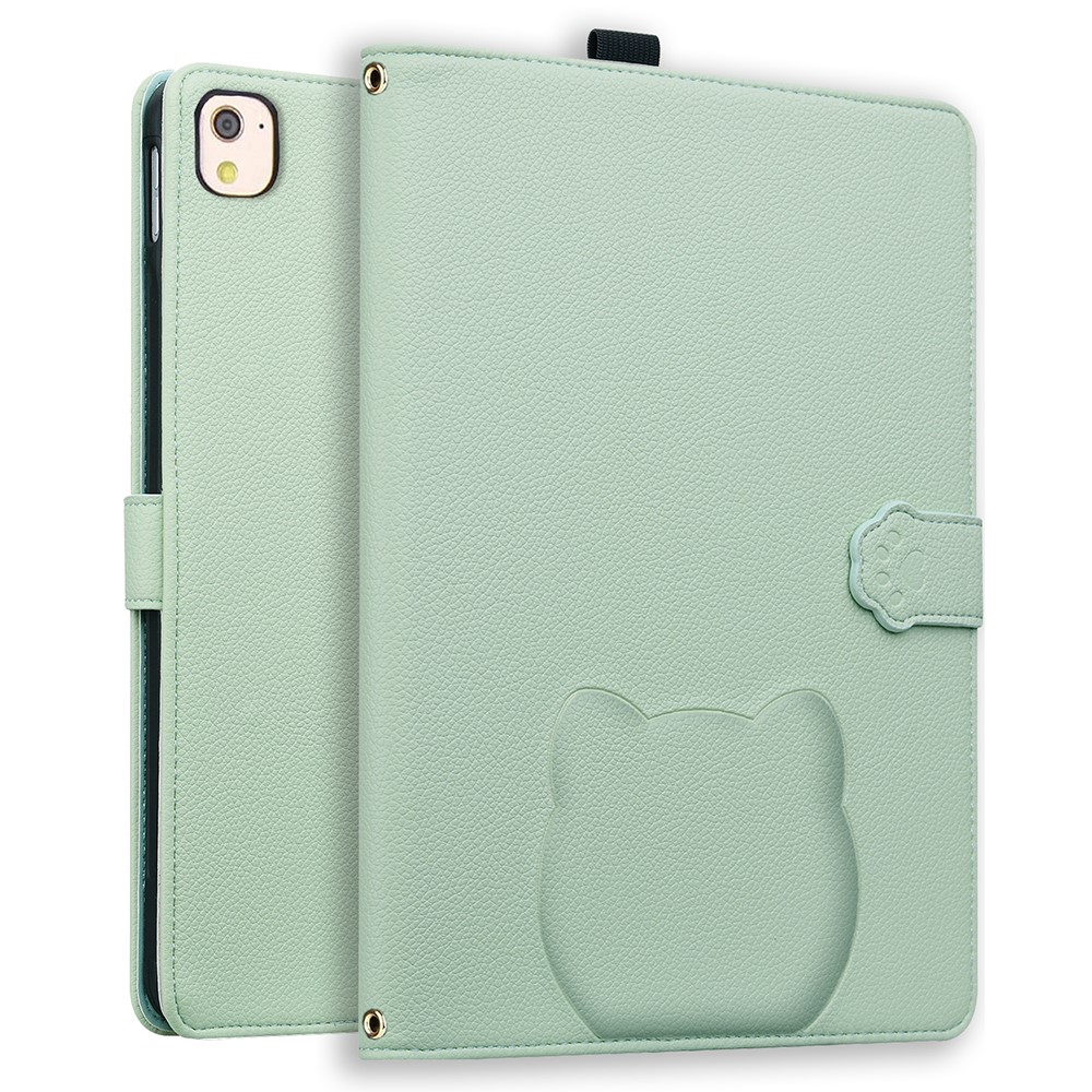 Wallet Case for iPad Air 10.5 inch (2019) / iPad 10.2 (2021) / (2020) / (2019) 3D Effect Cat Pattern Leather Stand Table Cover - Green