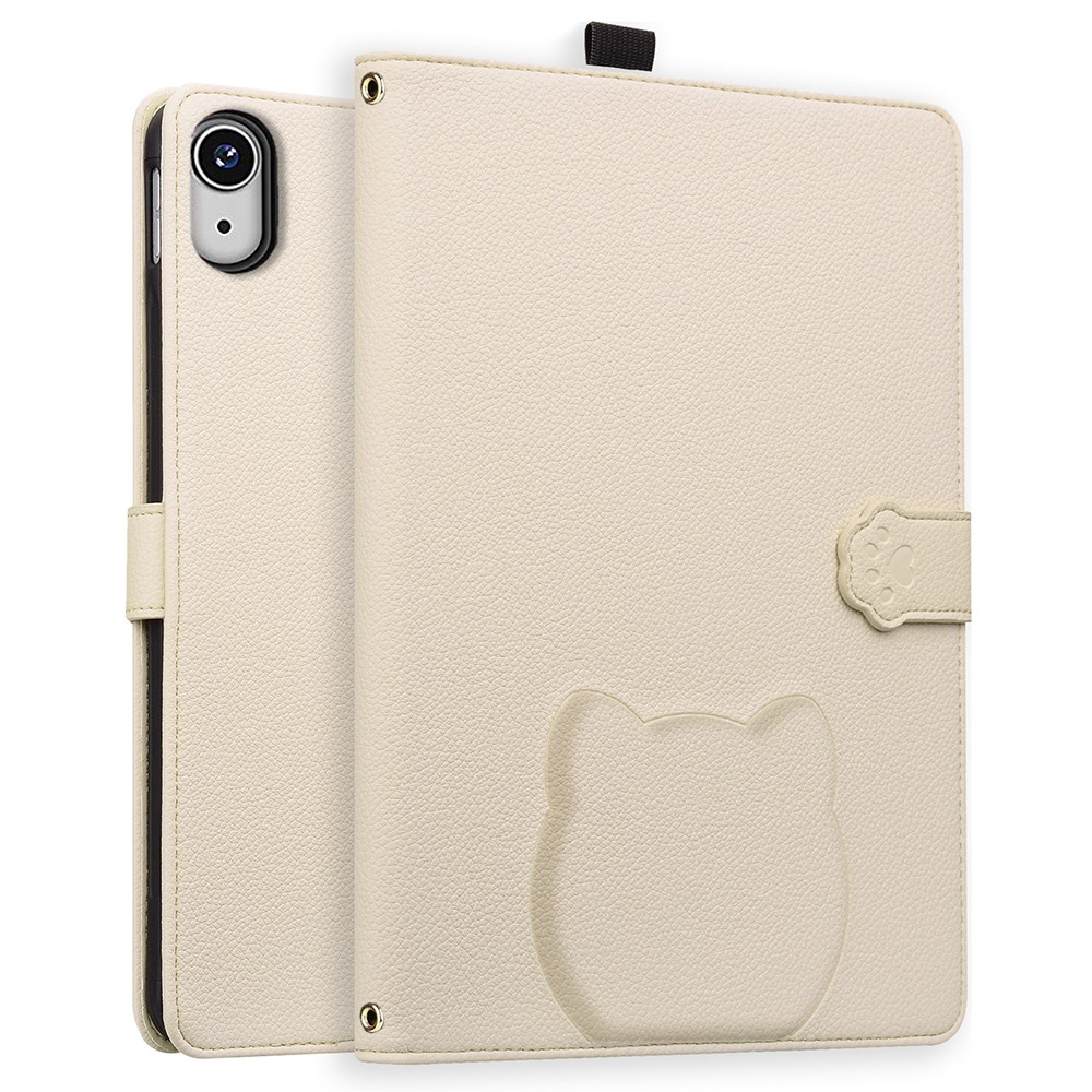 For iPad (2025) / iPad 10.9 (2022) Case 3D Effect Cat Pattern Leather Stand Table Cover with Wallet, Stylus Holder - Apricot