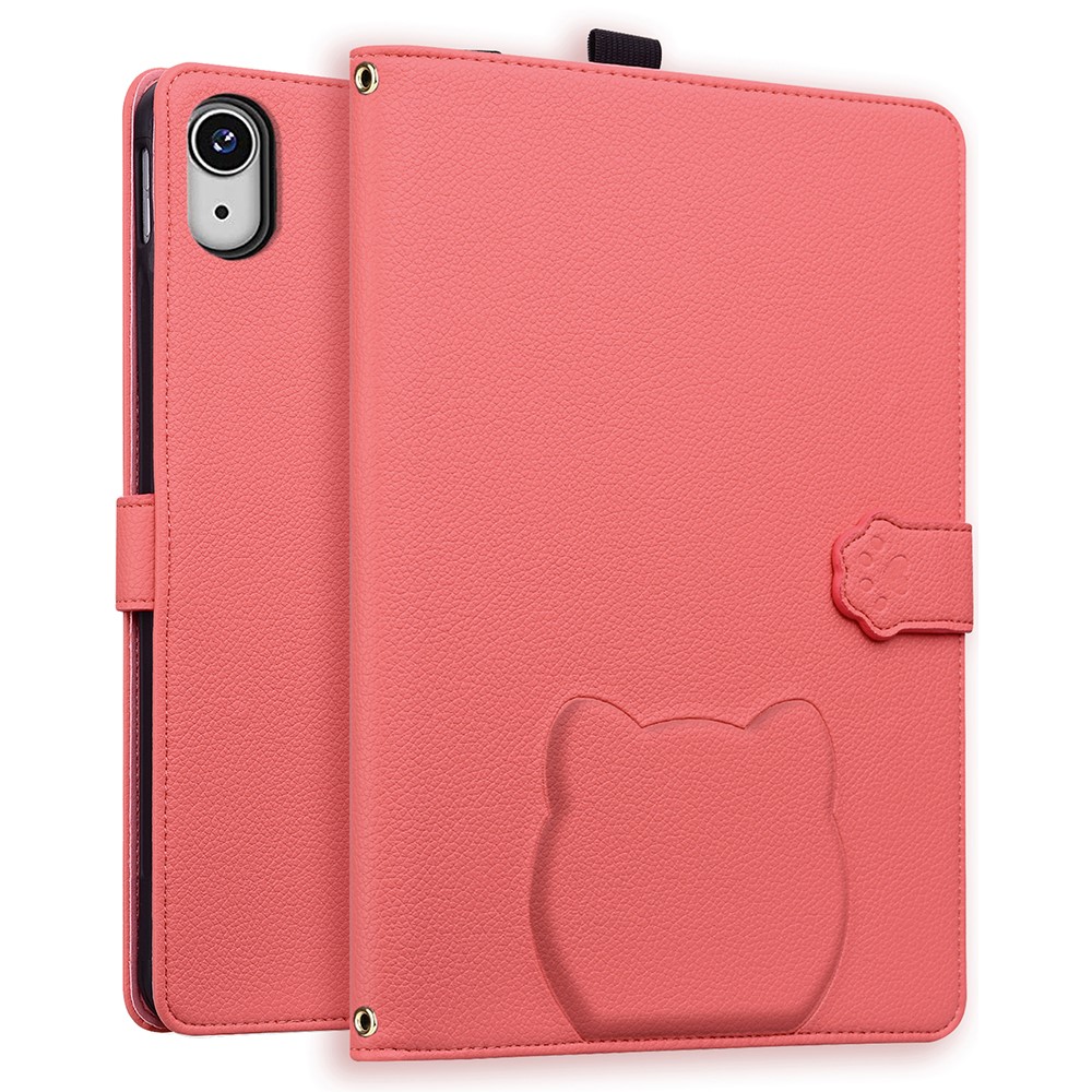 For iPad (2025) / iPad 10.9 (2022) Case 3D Effect Cat Pattern Leather Stand Table Cover with Wallet, Stylus Holder - Watermelon Red