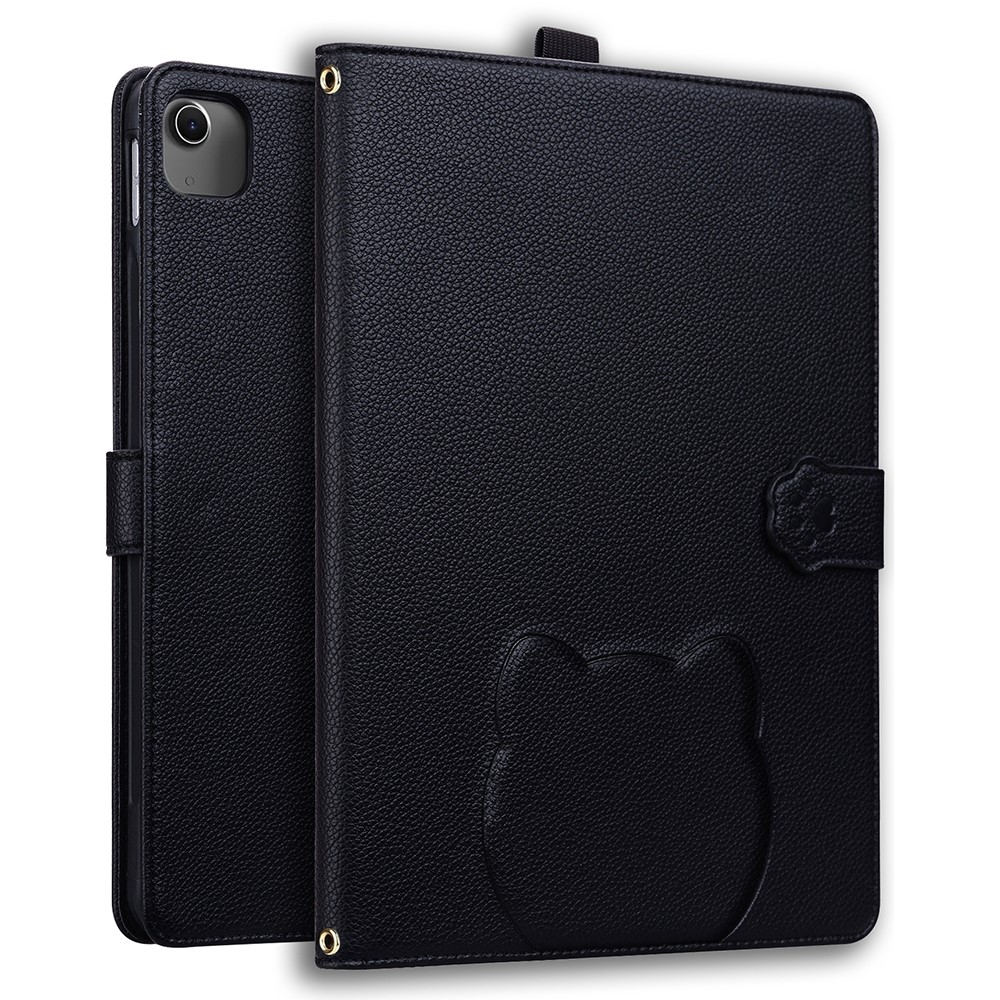 Stand Case for iPad Air 11 (2025) / (2024) / Air (2022) / (2020) 3D Effect Cat Pattern Leather Table Cover with Wallet, Stylus Holder - Black
