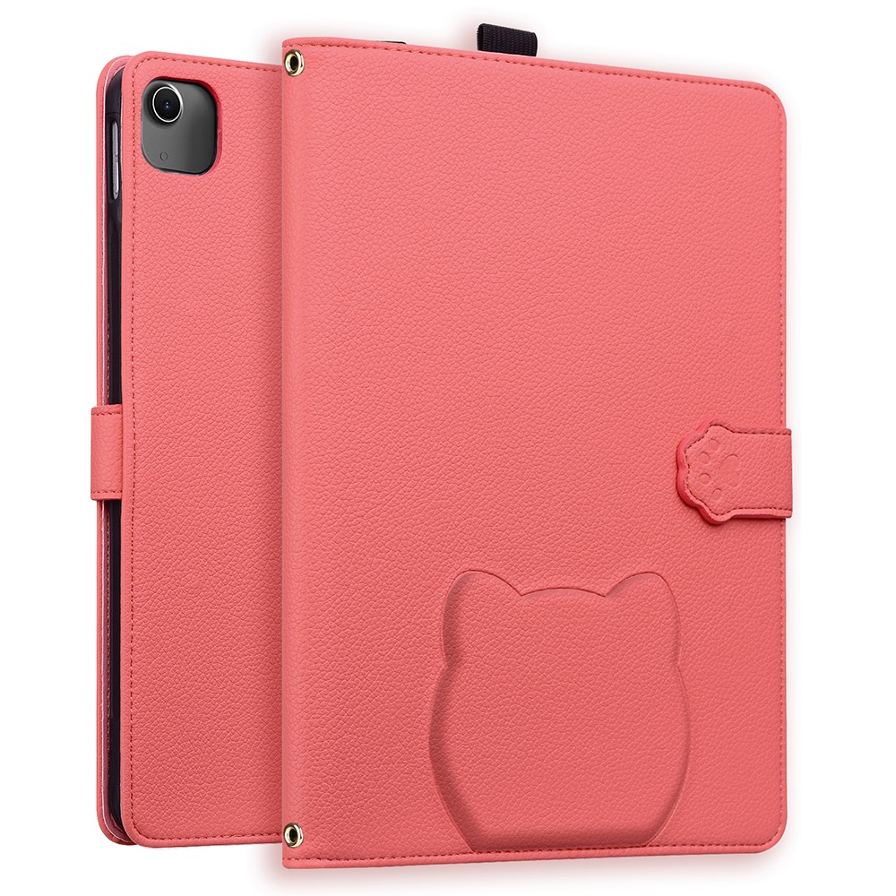 Stand Case for iPad Air 11 (2025) / (2024) / Air (2022) / (2020) 3D Effect Cat Pattern Leather Table Cover with Wallet, Stylus Holder - Watermelon Red