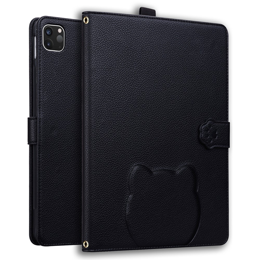 For iPad Pro 11 (2025) / 11 (2024) Case 3D Effect Cat Pattern Leather Stand Table Cover with Wallet, Stylus Holder - Black