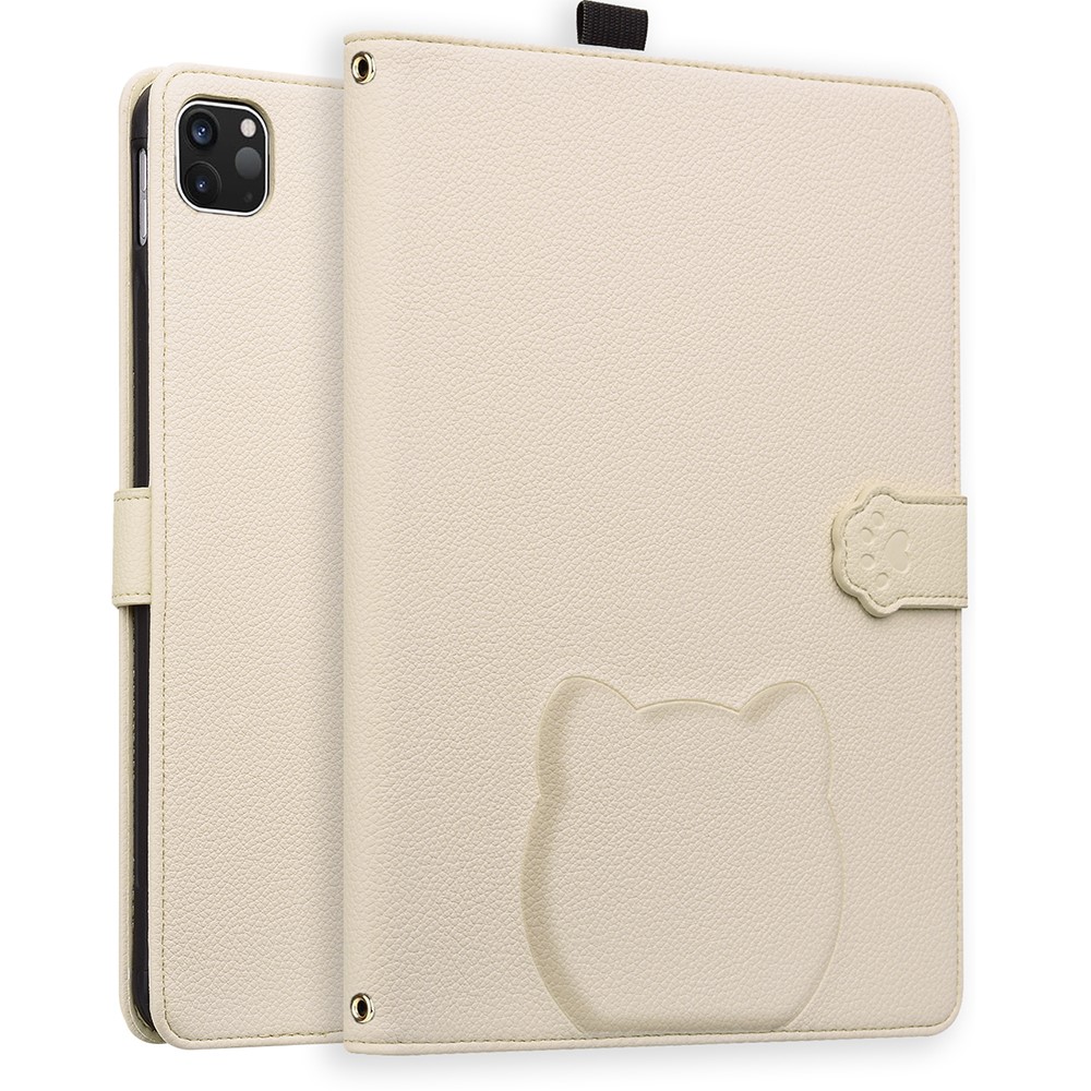 For iPad Pro 11 (2025) / 11 (2024) Case 3D Effect Cat Pattern Leather Stand Table Cover with Wallet, Stylus Holder - Apricot