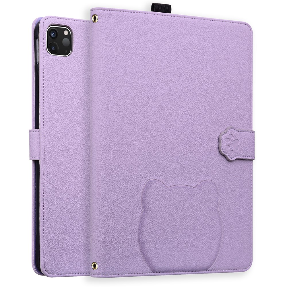 For iPad Pro 13 (2025) / 13 (2024) Case 3D Effect Cat Pattern Leather Stand Table Cover with Wallet, Stylus Holder - Purple