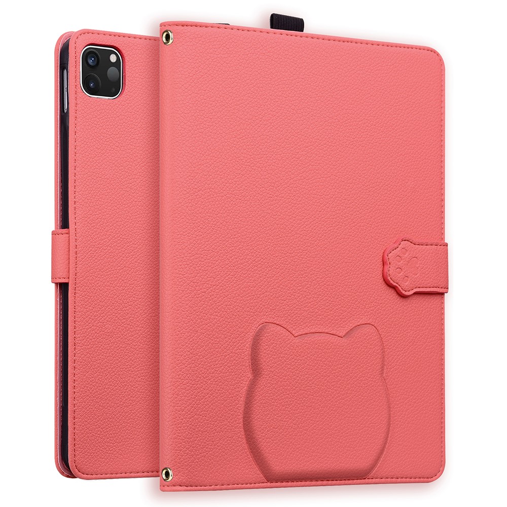 For iPad Pro 13 (2025) / 13 (2024) Case 3D Effect Cat Pattern Leather Stand Table Cover with Wallet, Stylus Holder - Watermelon Red