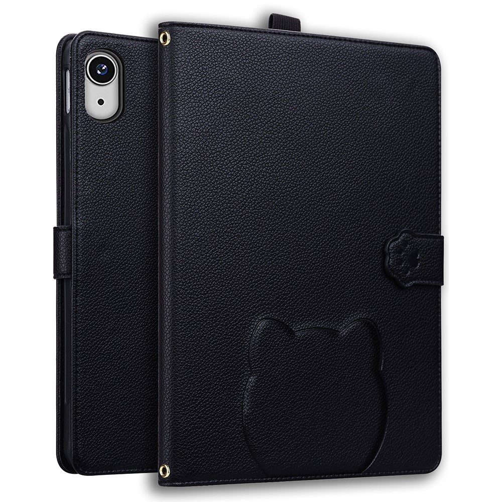 For iPad mini (2024) / (2021) Case 3D Effect Cat Pattern Leather Stand Table Cover with Wallet, Stylus Holder - Black
