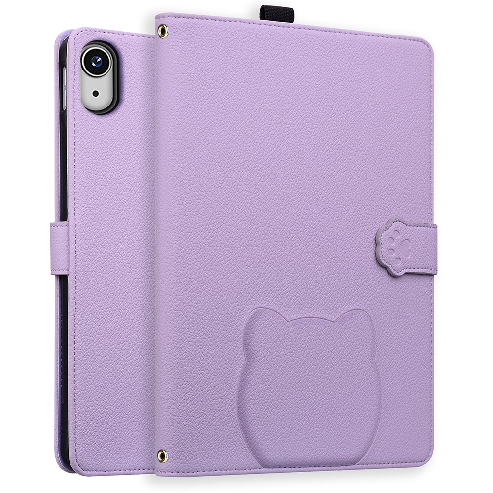 For iPad mini (2024) / (2021) Case 3D Effect Cat Pattern Leather Stand Table Cover with Wallet, Stylus Holder - Purple