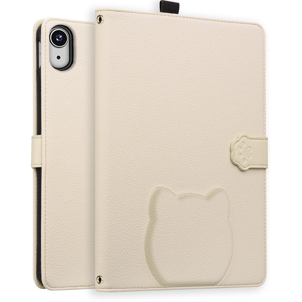 For iPad mini (2024) / (2021) Case 3D Effect Cat Pattern Leather Stand Table Cover with Wallet, Stylus Holder - Apricot