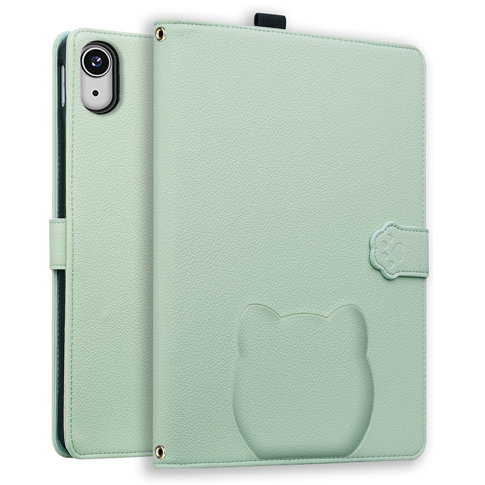 For iPad mini (2024) / (2021) Case 3D Effect Cat Pattern Leather Stand Table Cover with Wallet, Stylus Holder - Green