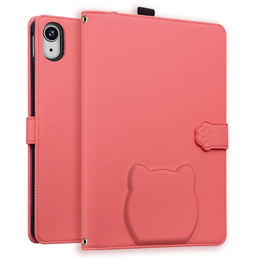 For iPad mini (2024) / (2021) Case 3D Effect Cat Pattern Leather Stand Table Cover with Wallet, Stylus Holder - Watermelon Red