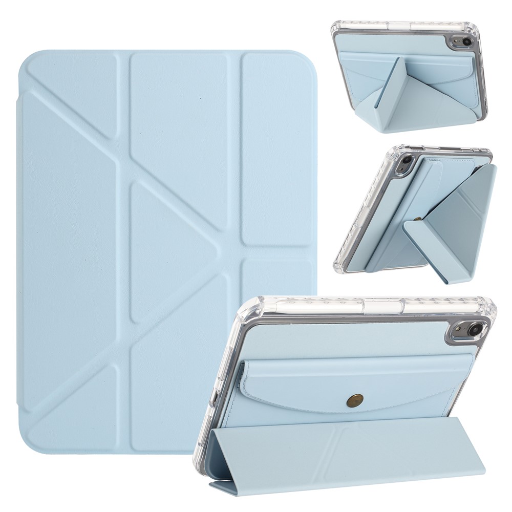 For iPad mini (2024) / (2021) Case Origami Stand Wallet PU Leather Smart Tablet Cover with Pencil Slot - Blue
