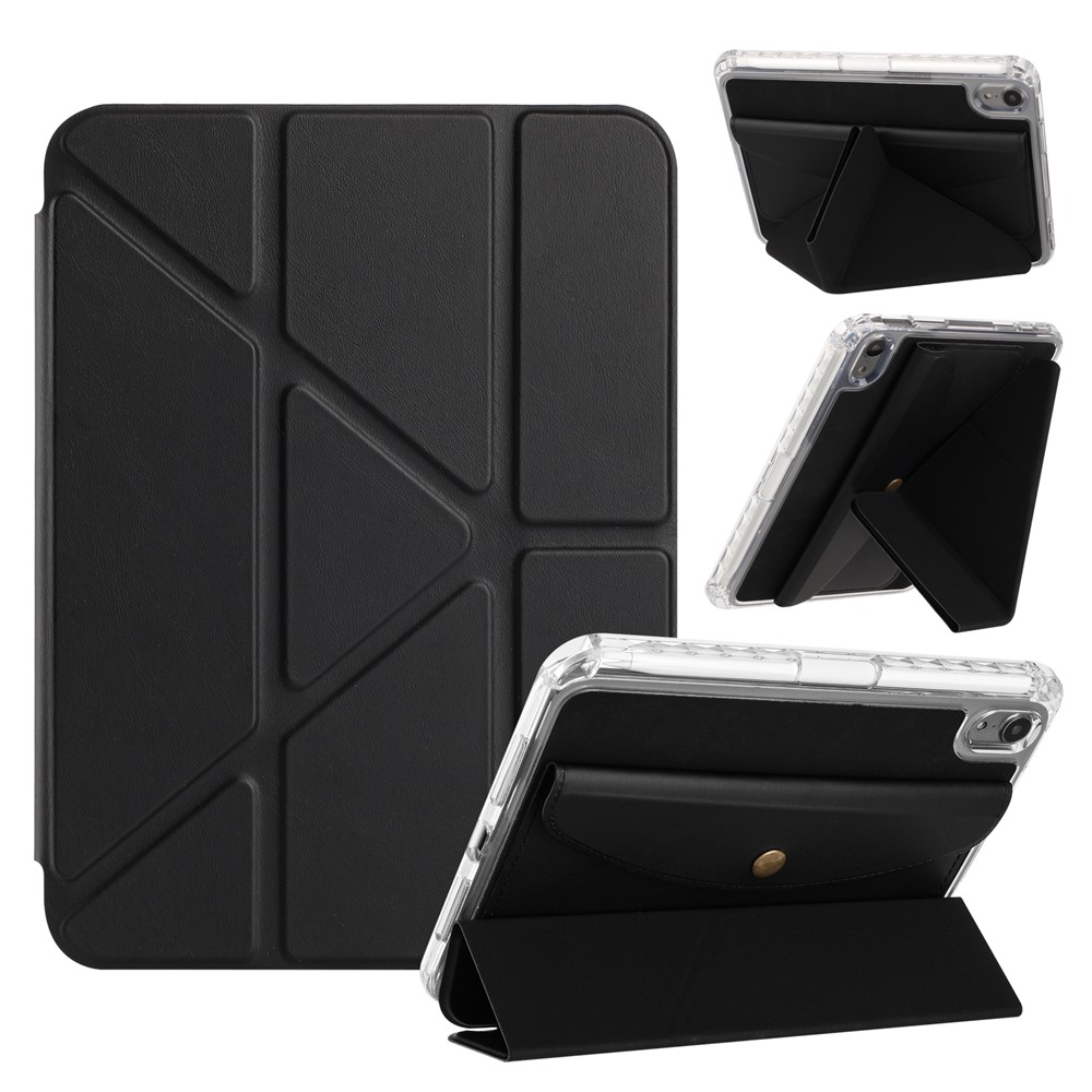For iPad mini (2024) / (2021) Case Origami Stand Wallet PU Leather Smart Tablet Cover with Pencil Slot - Black