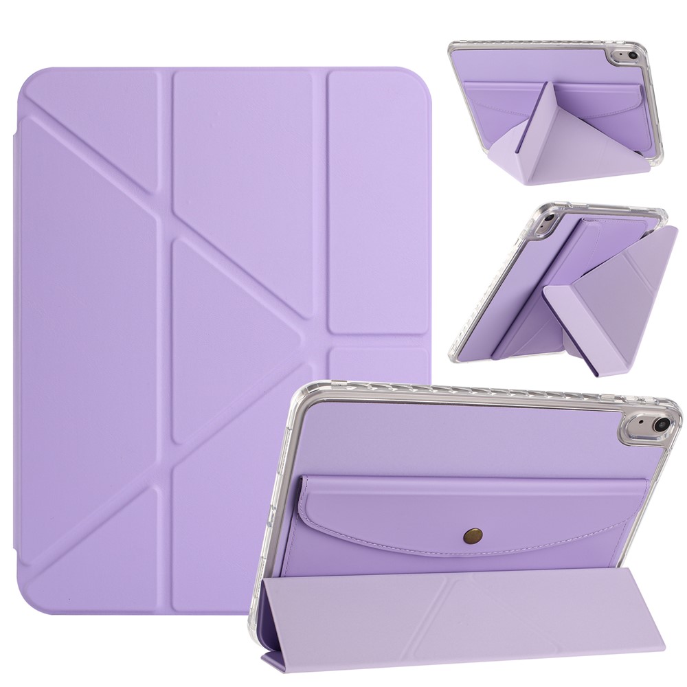For iPad 10.9 (2022) Case Origami Stand Wallet PU Leather Smart Tablet Cover with Pencil Slot - Purple