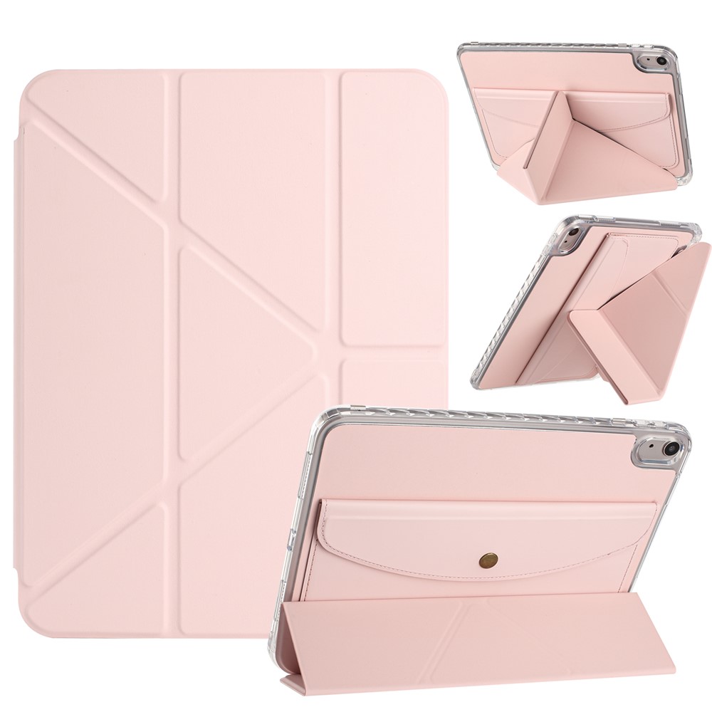 For iPad 10.9 (2022) Case Origami Stand Wallet PU Leather Smart Tablet Cover with Pencil Slot - Pink