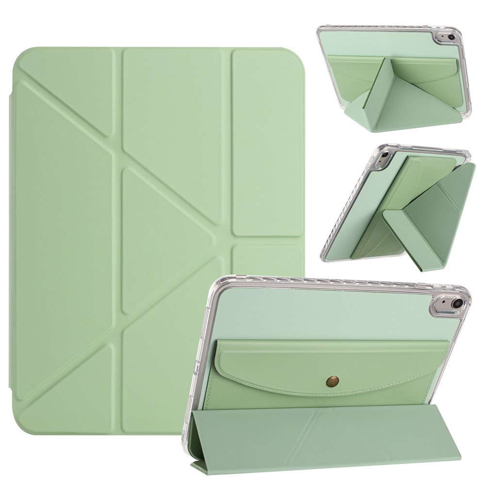 For iPad 10.9 (2022) Case Origami Stand Wallet PU Leather Smart Tablet Cover with Pencil Slot - Green