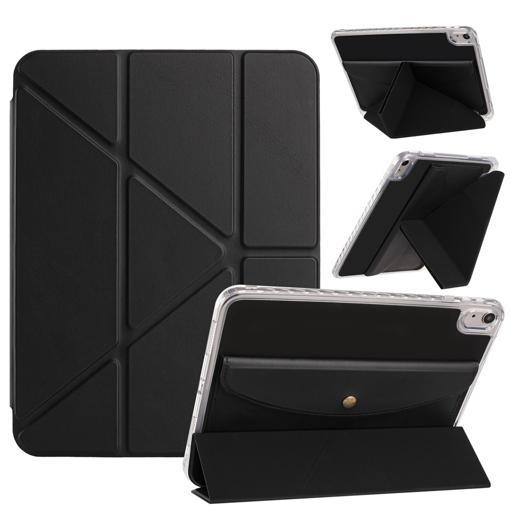 For iPad 10.9 (2022) Case Origami Stand Wallet PU Leather Smart Tablet Cover with Pencil Slot - Black