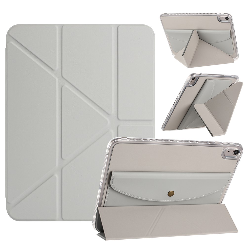 For iPad 10.9 (2022) Case Origami Stand Wallet PU Leather Smart Tablet Cover with Pencil Slot - Grey