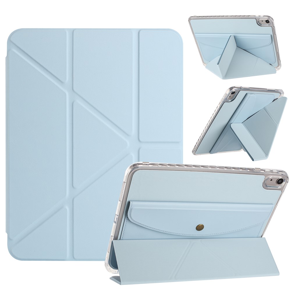 For iPad 10.9 (2022) Case Origami Stand Wallet PU Leather Smart Tablet Cover with Pencil Slot - Blue