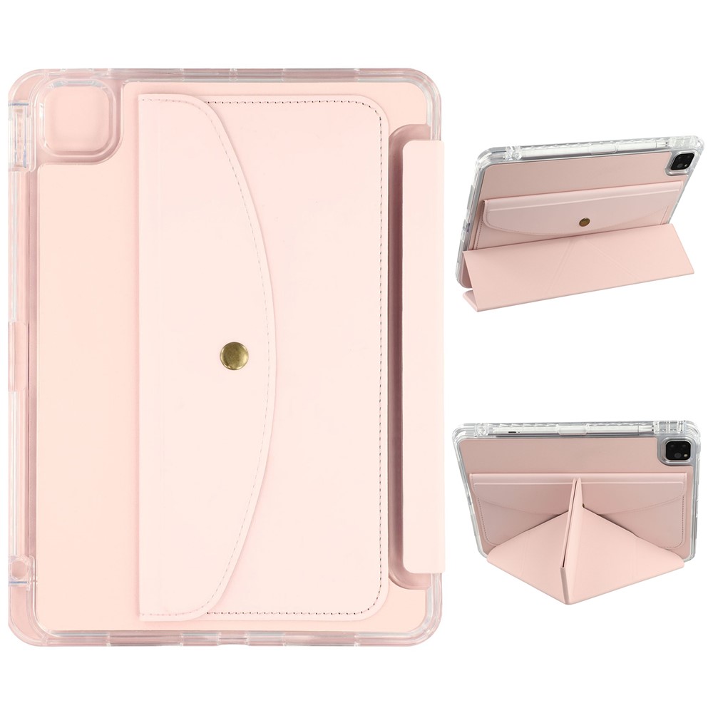 For iPad Pro 13 (2025) / 13 (2024) Case Origami Stand Wallet PU Leather Smart Tablet Cover with Pencil Slot - Pink