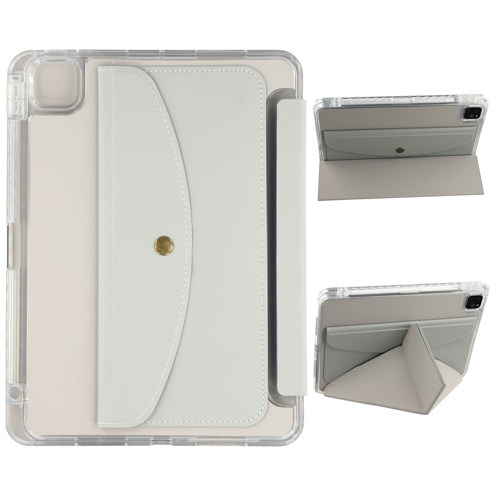 For iPad Pro 13 (2025) / 13 (2024) Case Origami Stand Wallet PU Leather Smart Tablet Cover with Pencil Slot - Grey