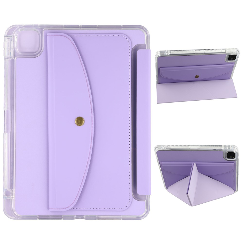 Smart Tablet Case For iPad Pro 12.9 (2022) / (2021) / (2020) Origami Stand Wallet PU Leather Cover with Pencil Slot - Purple