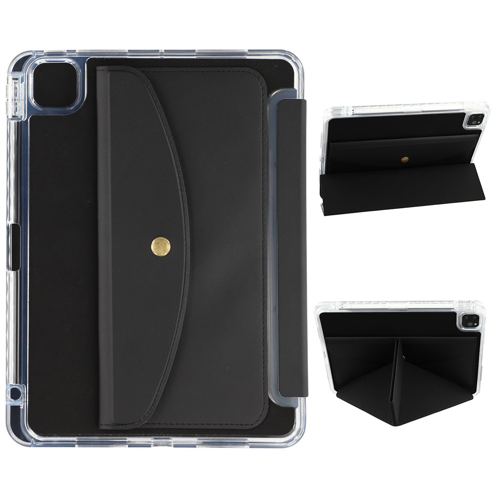 Smart Tablet Case For iPad Pro 12.9 (2022) / (2021) / (2020) Origami Stand Wallet PU Leather Cover with Pencil Slot - Black