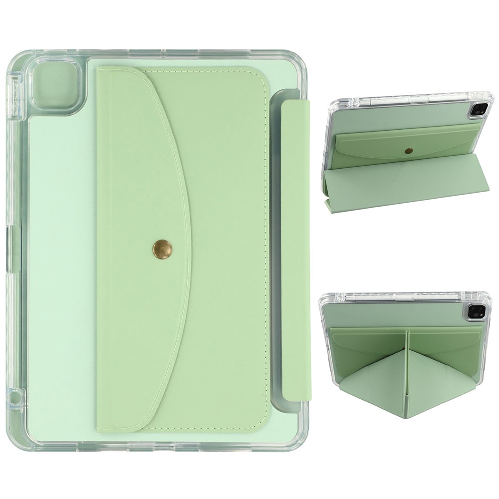For iPad Pro 11 (2025) / 11 (2024) Case Origami Stand Wallet PU Leather Smart Tablet Cover with Pencil Slot - Green