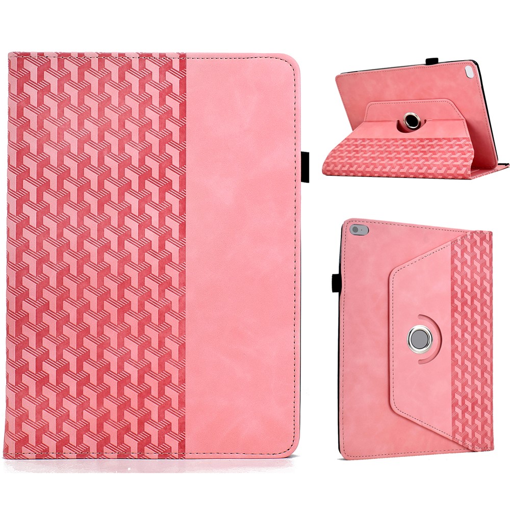 Tablet Case For iPad 9.7-inch (2018)  /  (2017)  /  Air 2  /  Air (2013) Rotating Stand Building Block Imprinted Leather Cover - Pink
