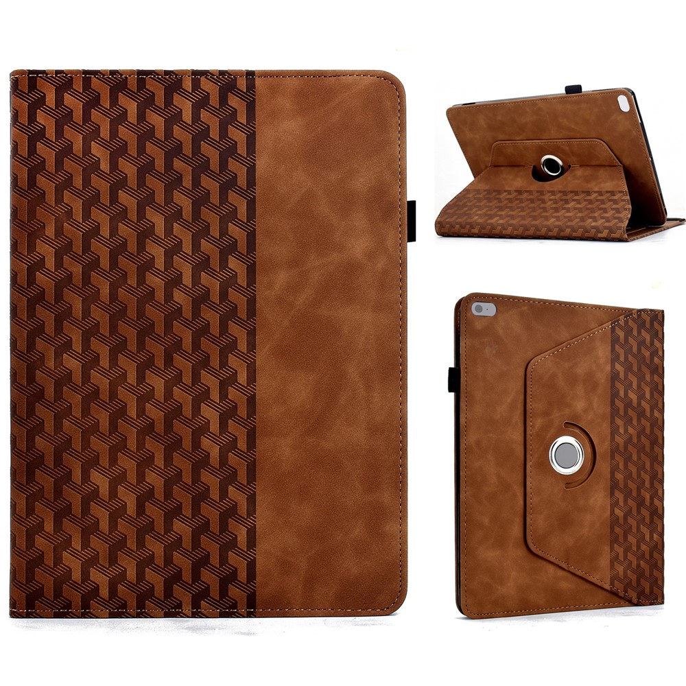 Tablet Case For iPad 9.7-inch (2018) / (2017) / Air 2 / Air (2013) Rotating Stand Building Block Imprinted Leather Cover - Brown