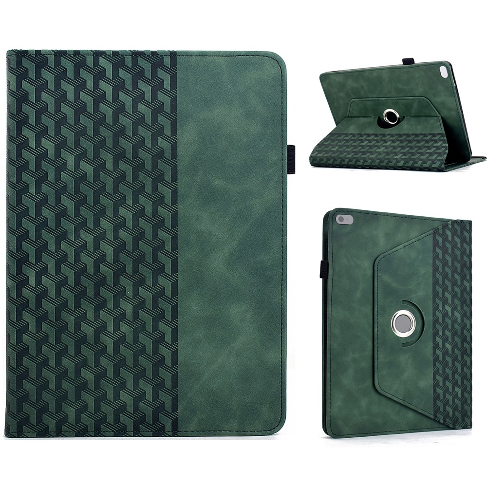 Tablet Case For iPad 9.7-inch (2018) / (2017) / Air 2 / Air (2013) Rotating Stand Building Block Imprinted Leather Cover - Green